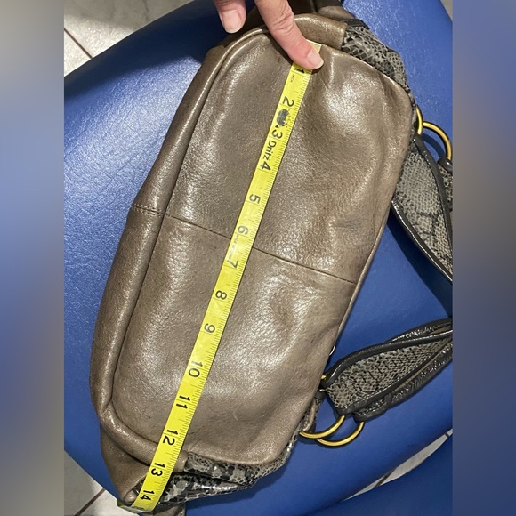 BetsyJohnson br leather/faux snakeskin trim,gold roses buttons hobo - Picture 14 of 16